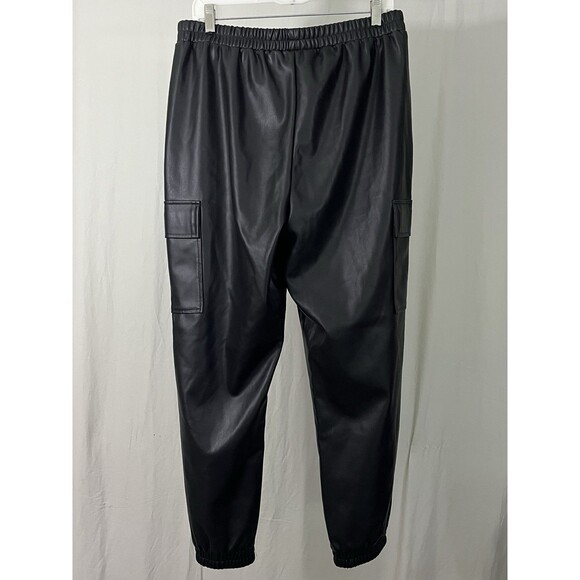 Steve Madden Womens Faux Leather Pull On Cargo Jogger Black Sz L Moto - Picture 10 of 12